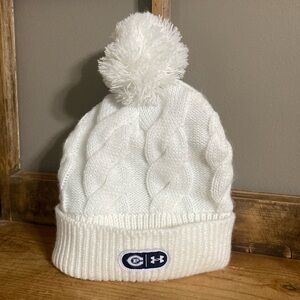 Under Armour white Pom creighton prep fleece lined stocking cap beanie